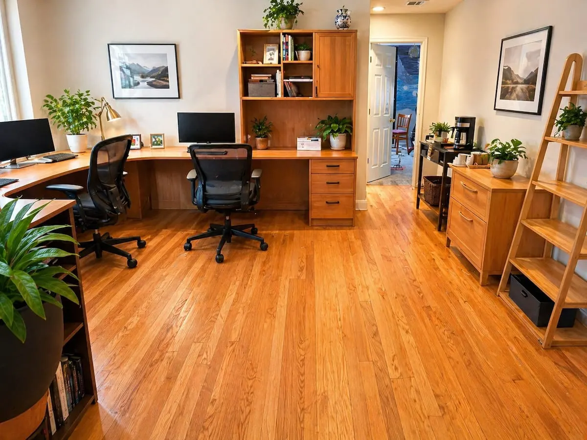 The executive workspace in the Southborough home, with two desks